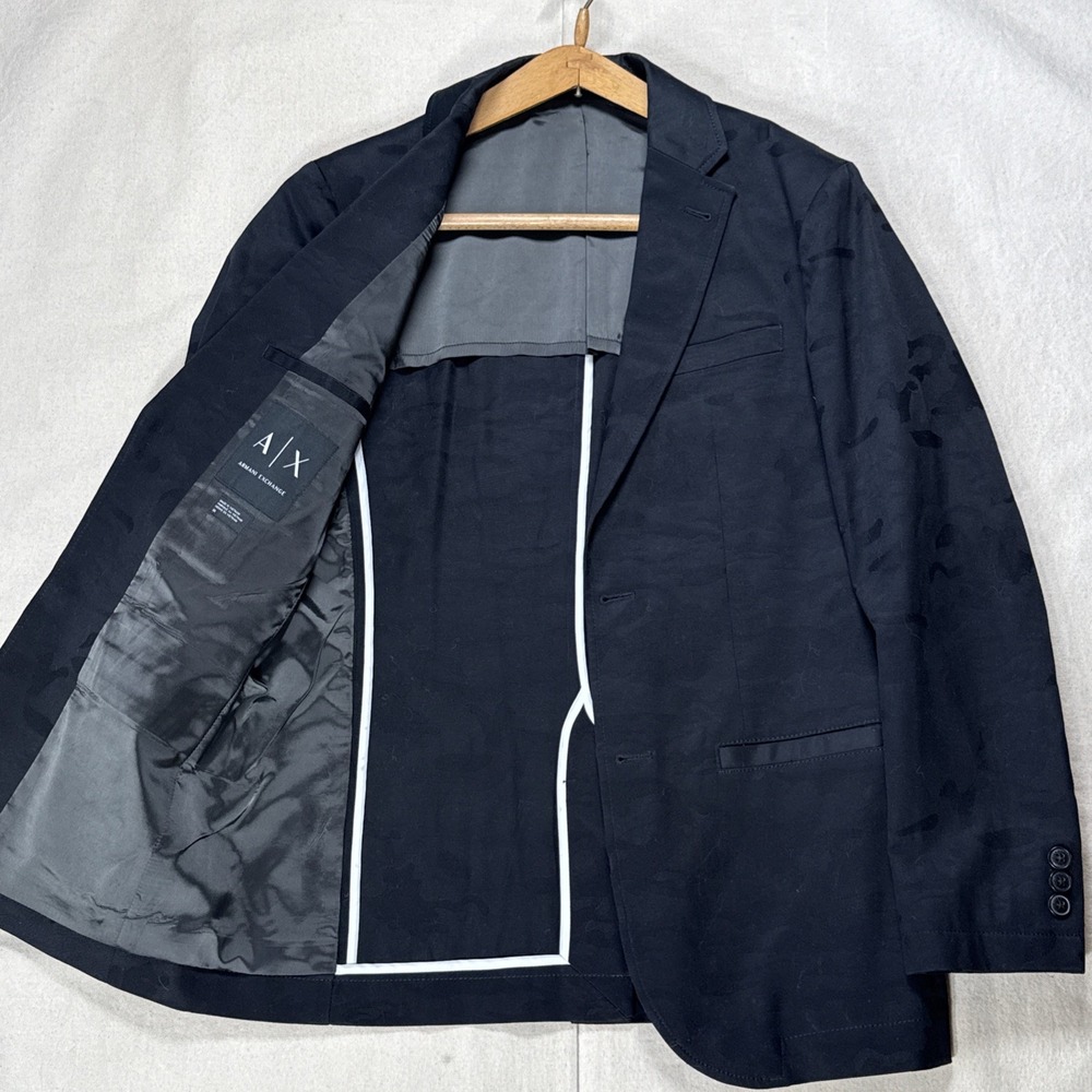 AX Armani Exchange Mens Camo Print Blazer Jacket Black Sz 36